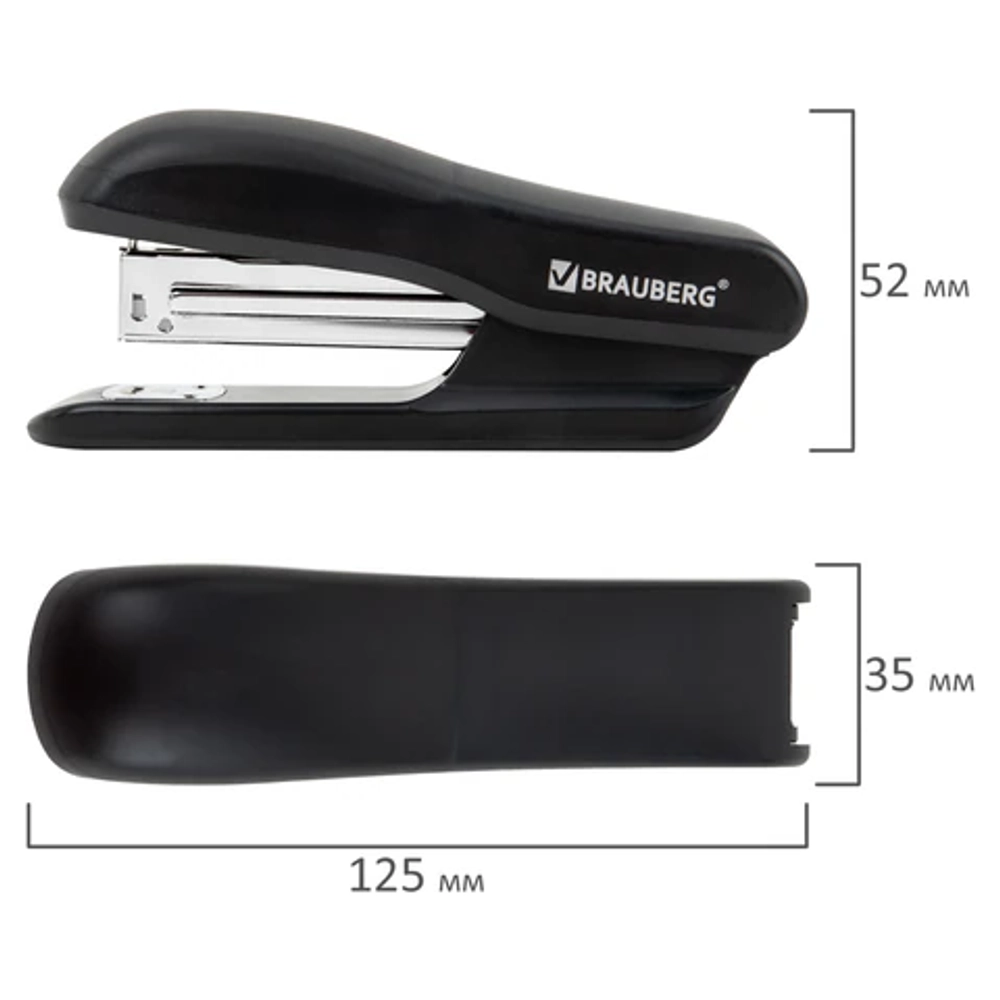 Степлер №24/6, 26/6 BRAUBERG "SX-39", до 25 листов, черный