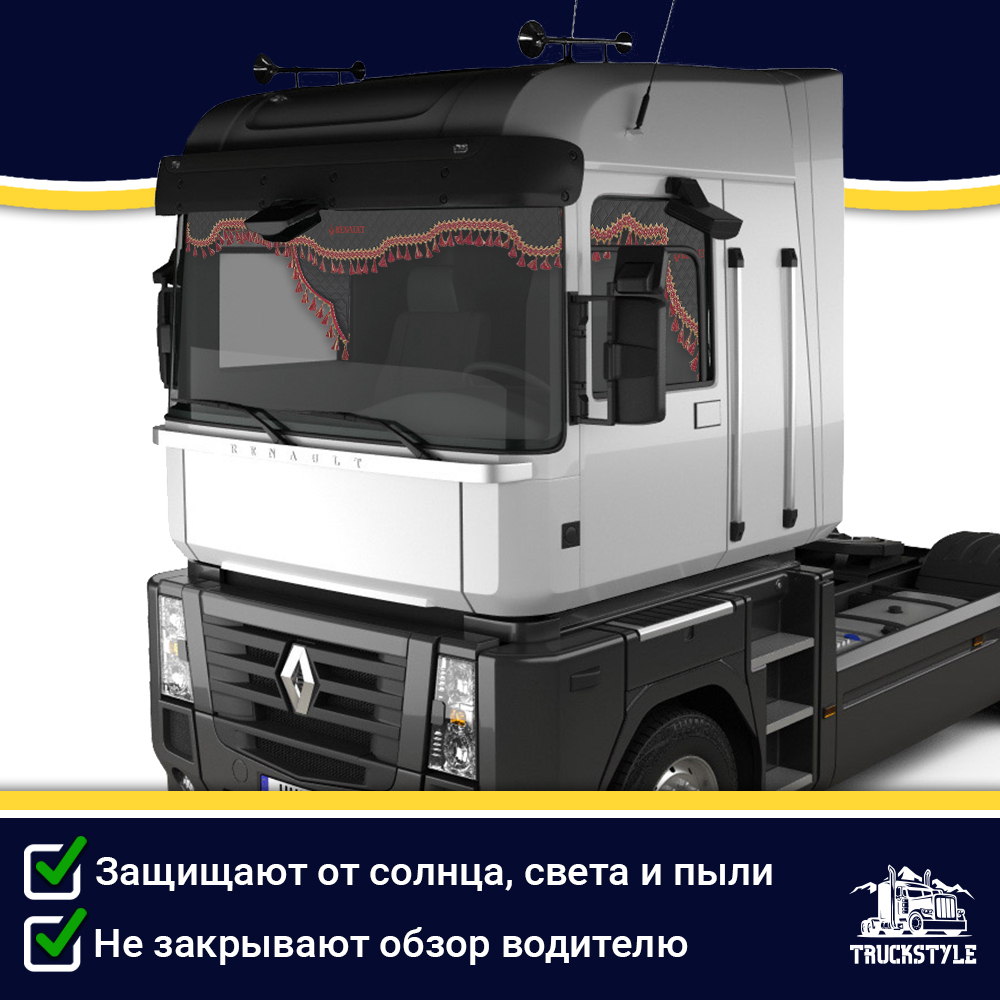 Ламбрекен с косынками двусторонние Renault (экокожа, черный, красные кисточки)