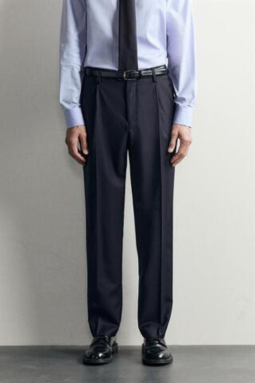 ZARA КОСТЮМНЫЕ БРЮКИ ИЗ 100% ШЕРСТИ, МОРСКОЙ СИНИЙ