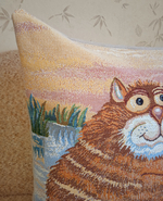 Декоративный гобеленовый чехол для интерьерной подушки Кот на рыбалке 47х47