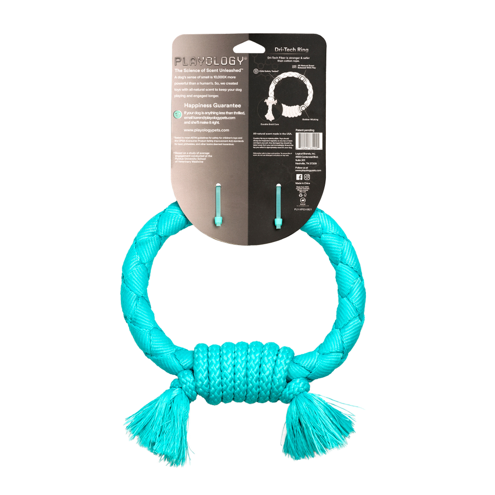 Playology  жевательное кольцо-канат DRI-TECH RING для собак средних и крупных пород с ароматом арахиса, цвет голубой