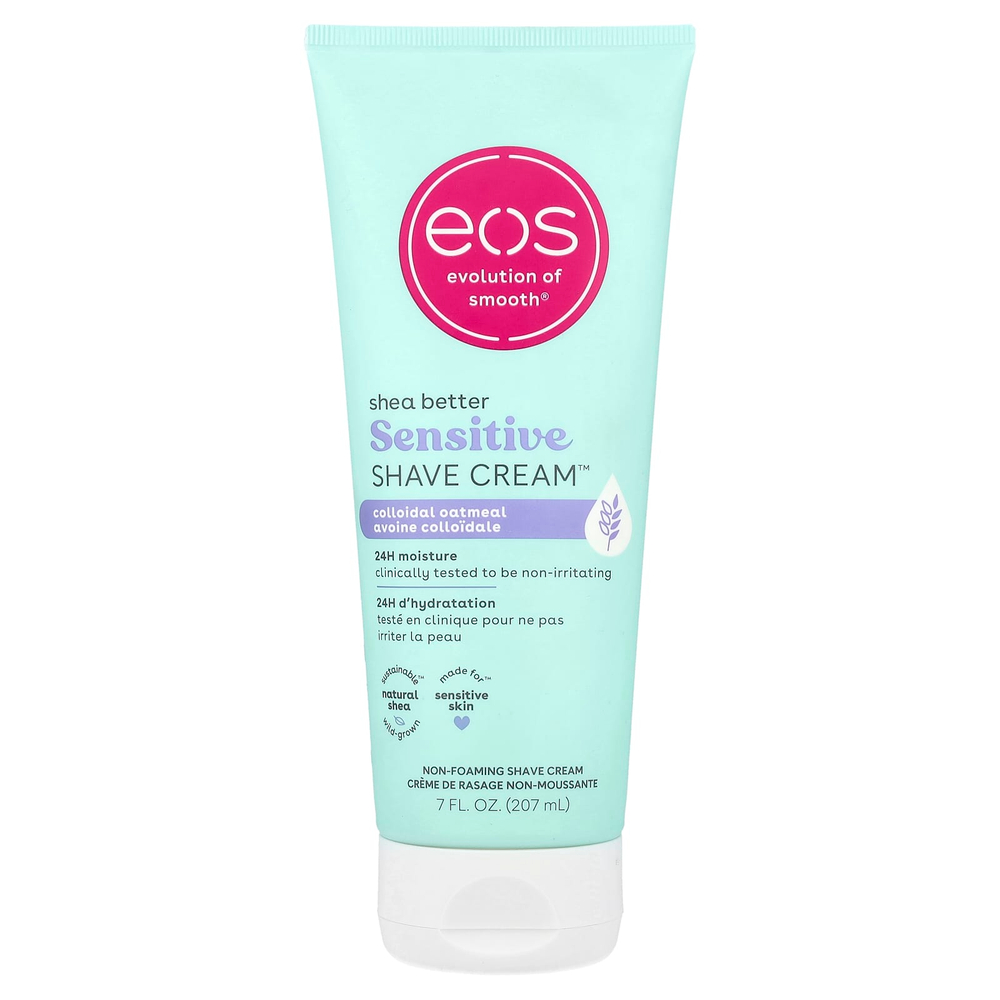 EOS, Shea Better ™, крем для чувствительного бритья ™, коллоидная овсянка, 207 мл (7 жидк. Унций)