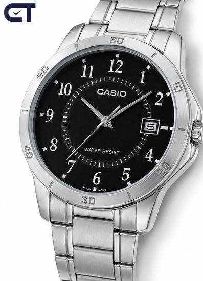 Casio MTP-V004D-1B Standard часы наручные мужские — чёрный циферблат, стальной браслет и дата