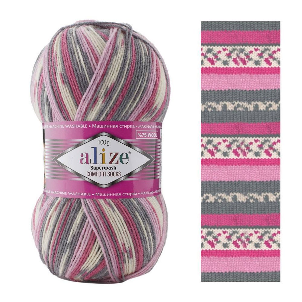 ALIZE "SUPERWASH COMFORT", 75% шерсть, 25% п/а, 100 гр, 420 м, розовый/серый