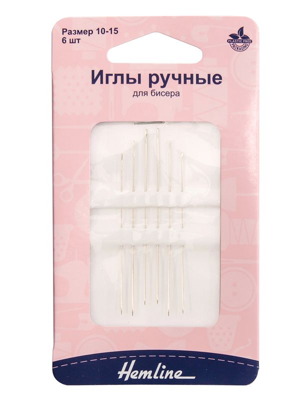 Иглы ручные для бисера металл, N10-15 | 5 блист. по 6 игл, Hemline