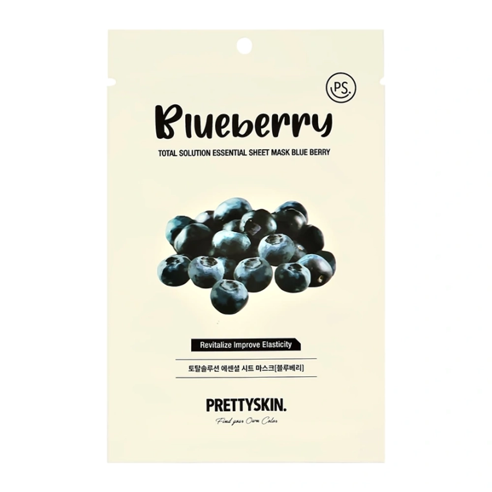 PrettySkin Mask Sheet Blueberry Total Solution Essential Маска для лица тканевая восстанавливающая с экстрактом черники, 23 гр