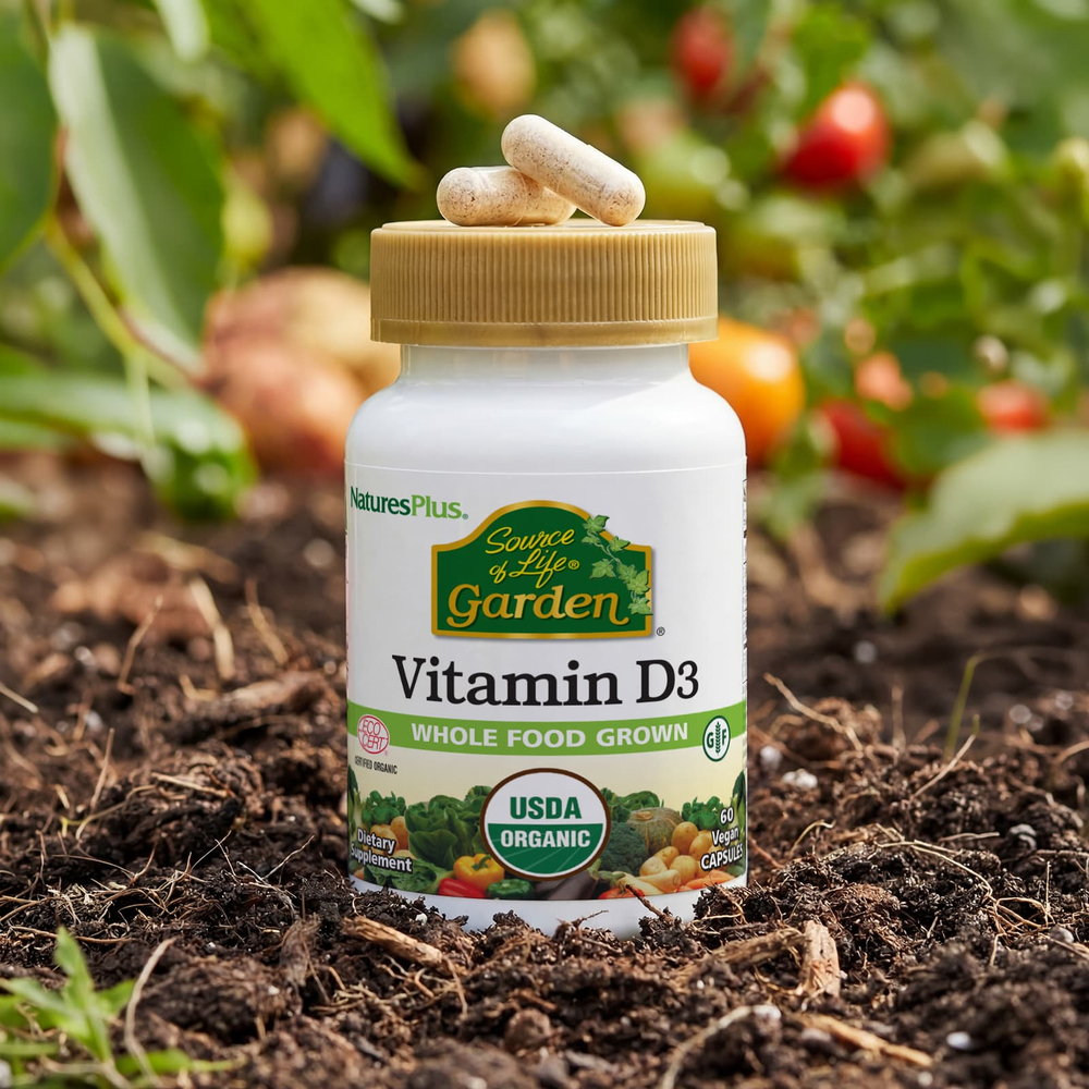 NaturesPlus, Source of Life, Garden, витамин D3, 60 веганских капсул