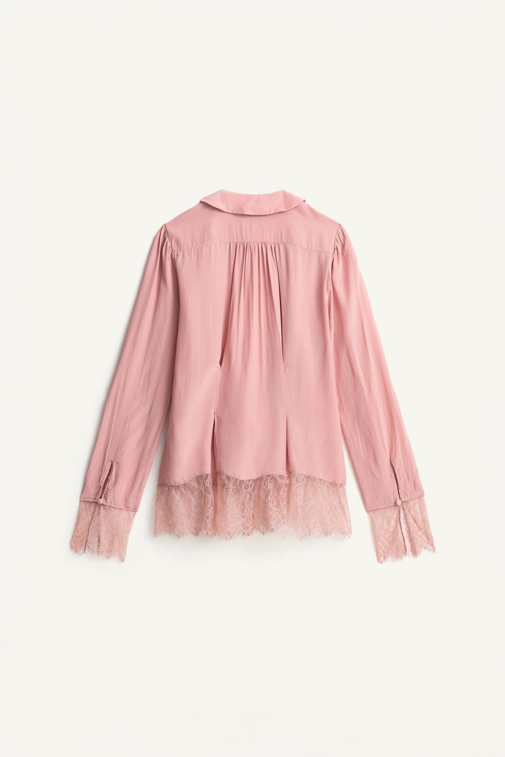ZARA РУБАШКА С КРУЖЕВОМ - LIMITED EDITION, БЛЕДНО-РОЗОВЫЙ