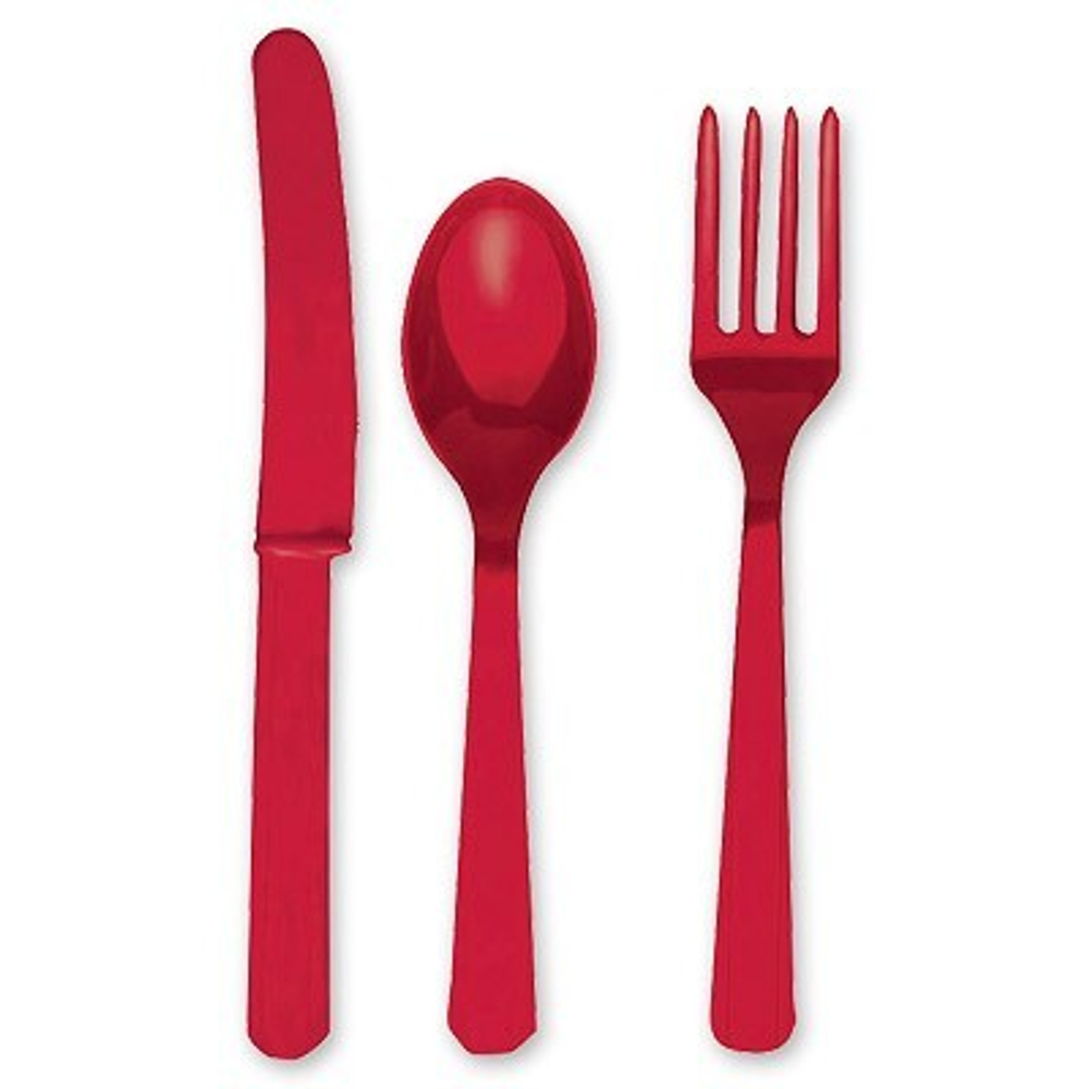 Столовые приборы Apple Red 24шт пластиковые
