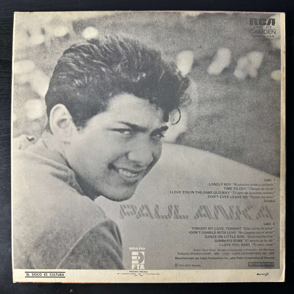 Paul Anka ‎– Muchacho Triste y Solitario (Перу 1974г.)