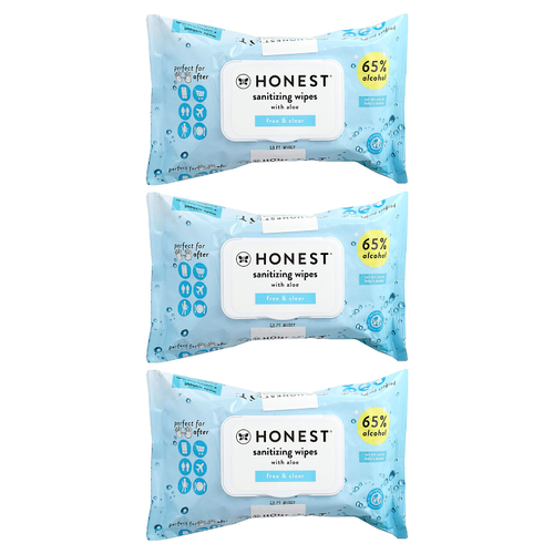 The Honest Company, Sanitizing Wipes With Aloe, Free & Clear, 3 Packs, 50 Wipes Each