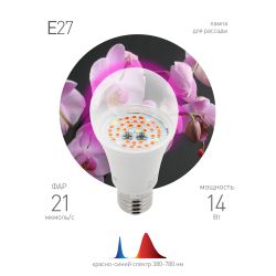 Фитолампа для растений светодиодная ЭРА FITO-14W-RB-E27 красно-синего спектра 14 Вт Е27 | Фитолампы Е27