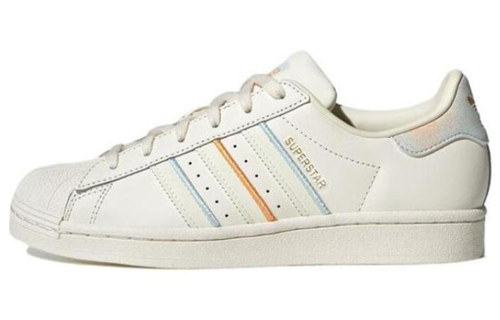 Adidas Originals Superstar Series Skateboard Shoes Women"s Low Top Ecru/Blue/Orange
