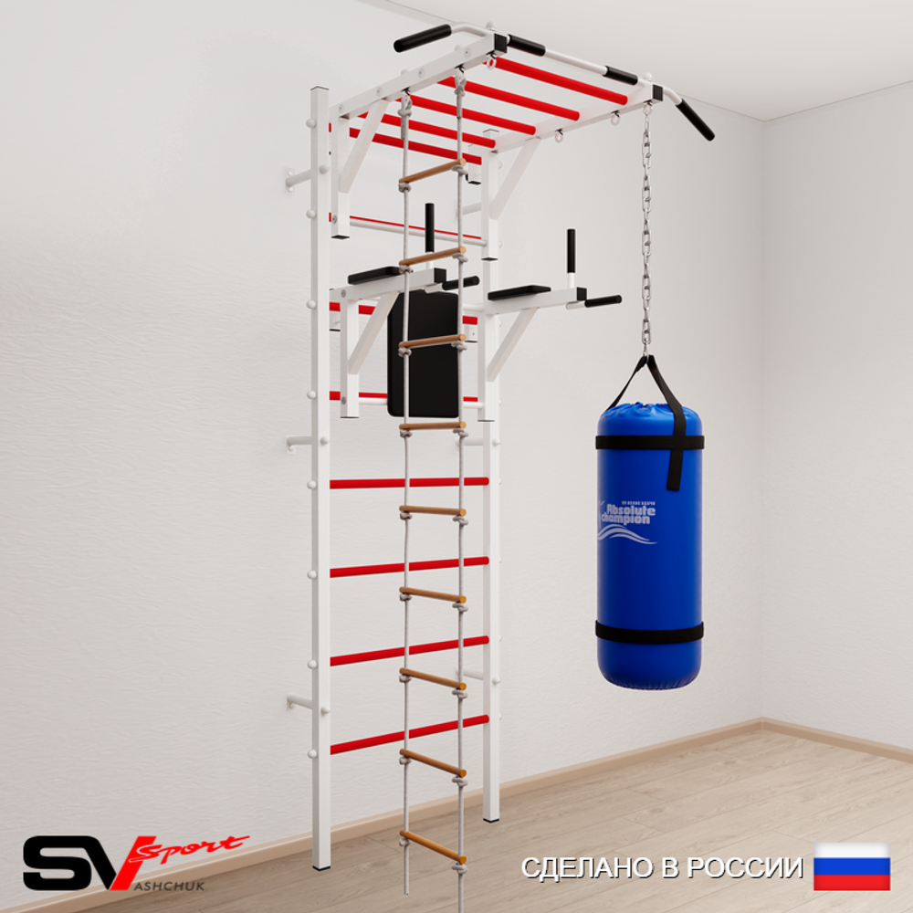 Шведская стенка Sv Sport усиленная 6422 (Турник рукоход/Брусья/Лестница/Цепь/Мешок 22кг)