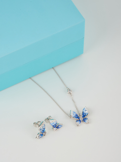 Серьги Голубая бабочка с кристаллами Swarovski