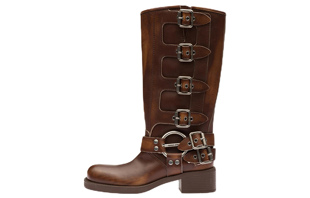 MIU MIU Leather Knee high Boots Women"s Brown