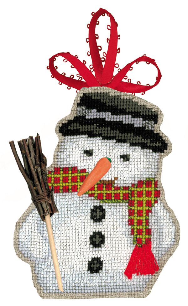 Набор для вышивания нитками Le Bonheur des Dames, елочная игрушка Bonhomme de neige (Снеговик), 8х9.5 см