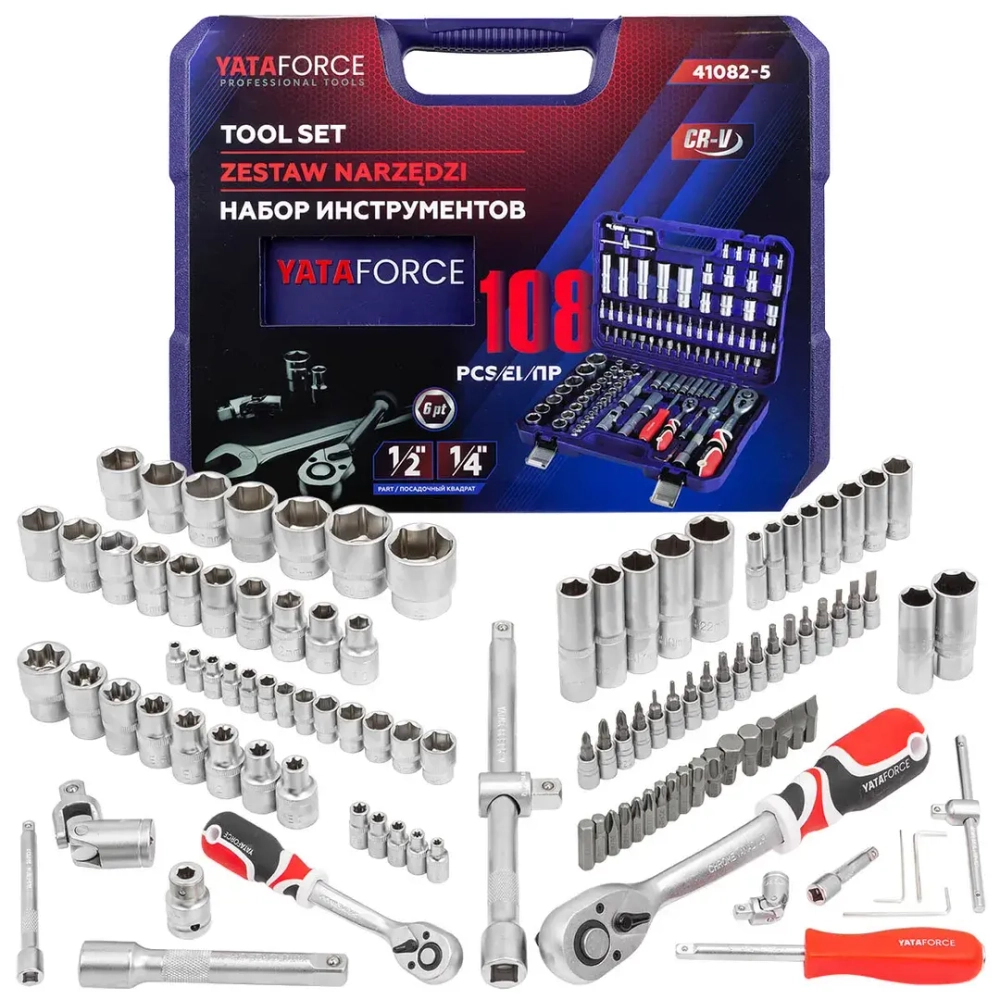 Набор инструментов 108пр.1/4'',1/2''(6гр.)(4-32мм) YATAFORCE YF-41082-5