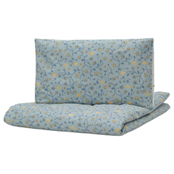IKEA GULDVÄVARE  (ИКЕА ГУЛДВЭВАРЕ)  -  Пододеяльник с наволочкой для детской кроватки - синий/белый цветочный узор 110x125/35x55 см
