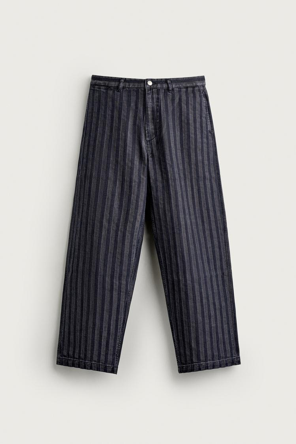 ZARA БРЮКИ ЧИНОС RELAXED FIT В ПОЛОСКУ, СИНИЙ