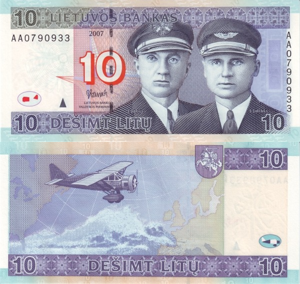 Литва 10 лит 2007 Самолет "Литуаника" UNC