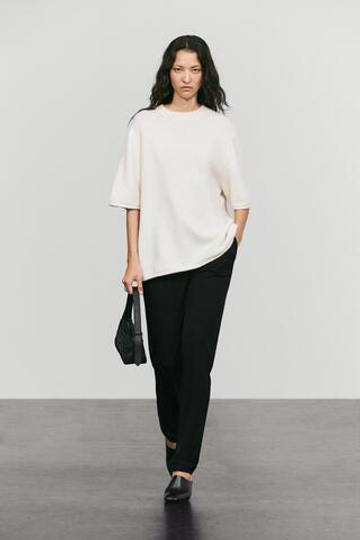 Massimo Dutti Трикотажный свитер оверсайз, натуральный/кремовый