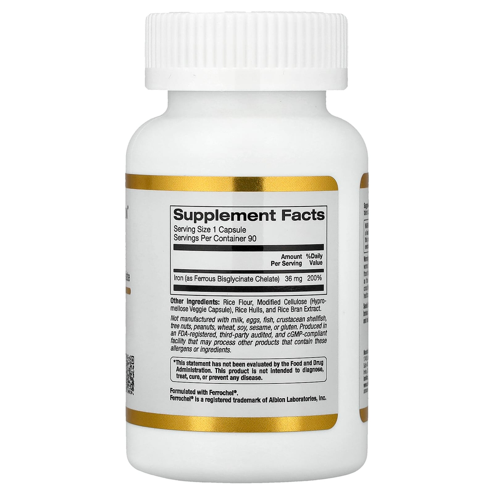 California Gold Nutrition, Ferrochel®, железо (бисглицинат), 36 мг, 90 растительных капсул