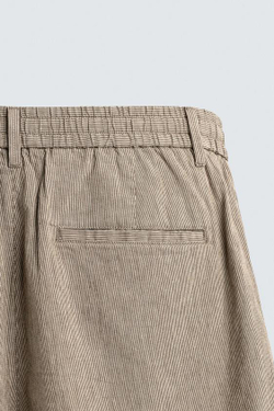 ZARA ШОРТЫ RELAXED FIT ИЗ ХЛОПКА И ЛЬНА, ПОЛОСКИ
