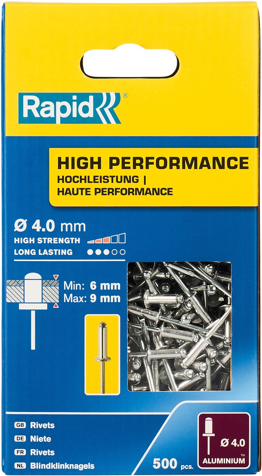 RAPID R:High-performance-rivet, 4.0 х 12 мм, 500 шт, алюминиевая высокопроизводительная заклепка (5001434)