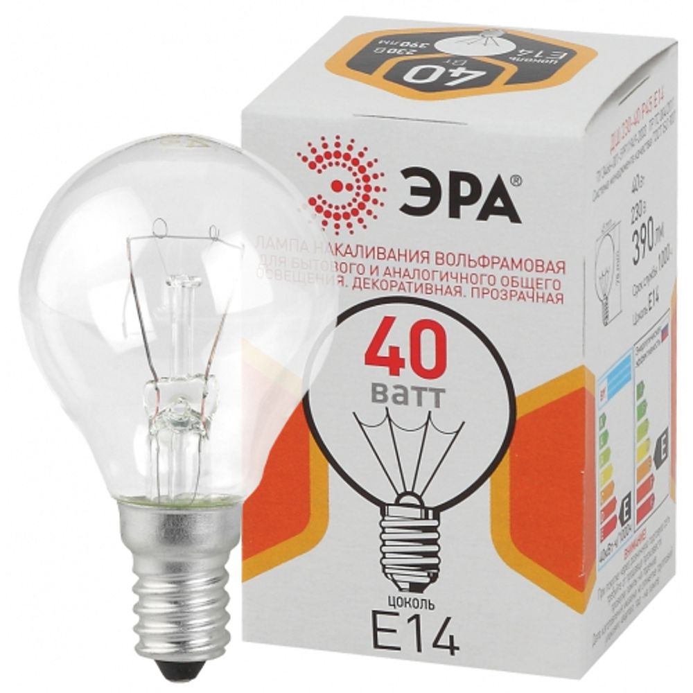Лампочка ЭРА P45 40Вт Е14 / E14 230В шар прозрачный цветная упаковка | Без бренда