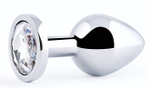 Анальная пробка SILVER PLUG MEDIUM с прозрачным кристаллом - 8,2 см. (Цвет: прозрачный)