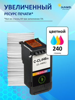 Комплект картриджей Sunwel для Canon PG-445XL CL-446XL, черный и цветной, увеличенный ресурс