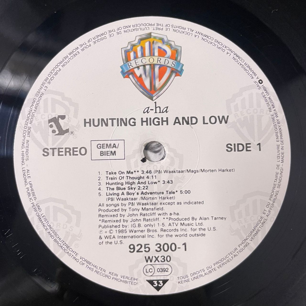 Винтажная виниловая пластинка LP A Ha Hunting High And Low (Германия 1985) Take On Me