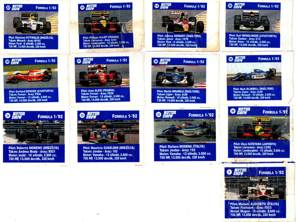 Вкладыш Motor Show (набор 13 штук) - № 9, 12, 19, 23, 25, 26, 27, 28, 29, 30, 32, 33, 34