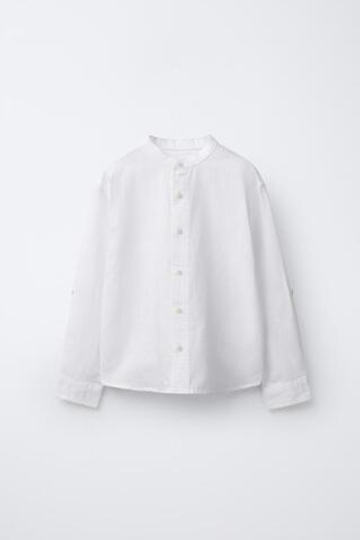 ZARA РУБАШКА ИЗ СМЕСОВОГО ЛЬНА, БЕЛЫЙ