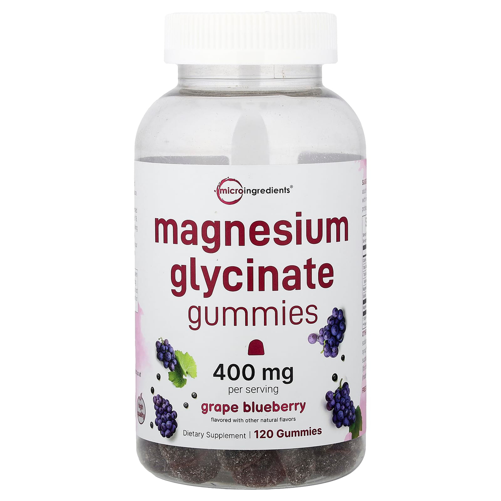 Micro Ingredients, глицинат магния, со вкусом винограда и голубики, 120 жевательных таблеток (200 мг в 1 таблетке)