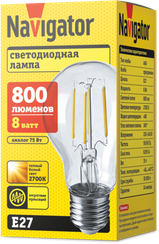 Лампа светодиодная Navigator A60F 220V Е27 8W 2700K Filament груша 27635