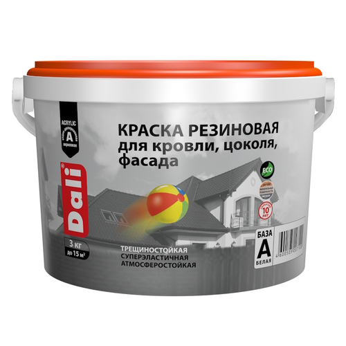 Краска резиновая д/кровли/цоколя/фасада  DALI база А белая  3кг (Рогнеда)
