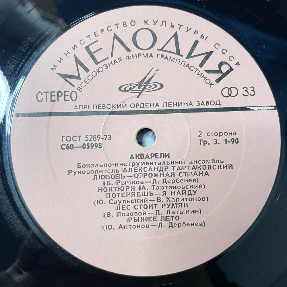 Винтажная виниловая пластинка LP ВИА Акварели (СССР 1975)