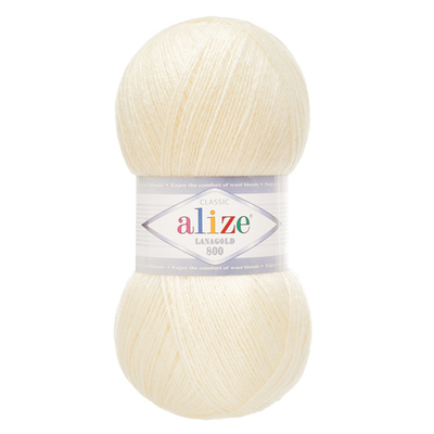 Пряжа Alize (Ализе) Lana Gold 800 / уп.5 мот. по 100 г, 800м, 001 кремовый A
