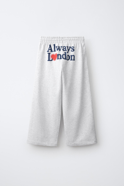 ZARA БРЮКИ WIDE LEG С ПРИНТОМ-НАДПИСЬЮ, СЕРЫЙ МЕЛАНЖ