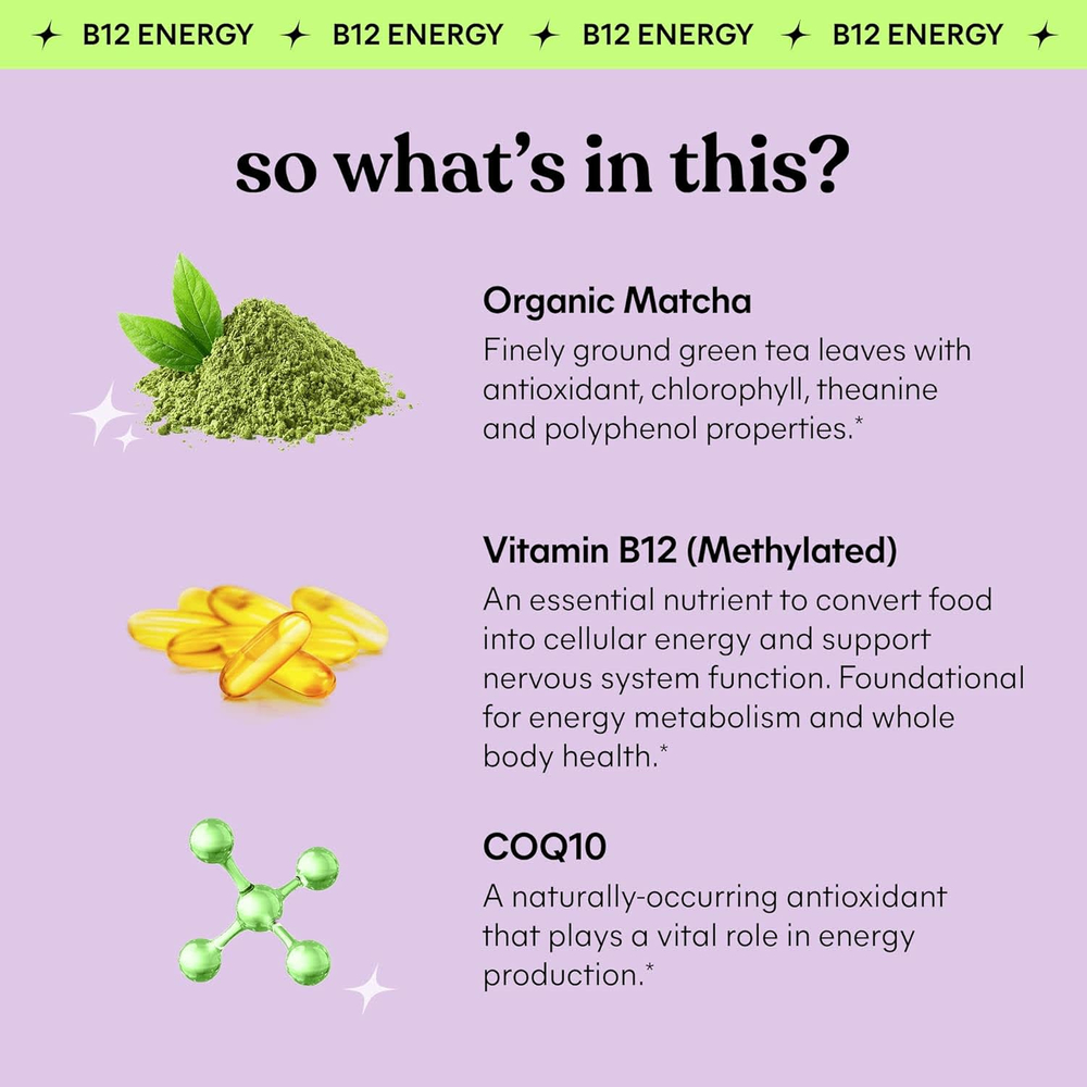Lemme, Energy B12 и CoQ10, жевательные мармеладки, матча, 60 жевательных таблеток