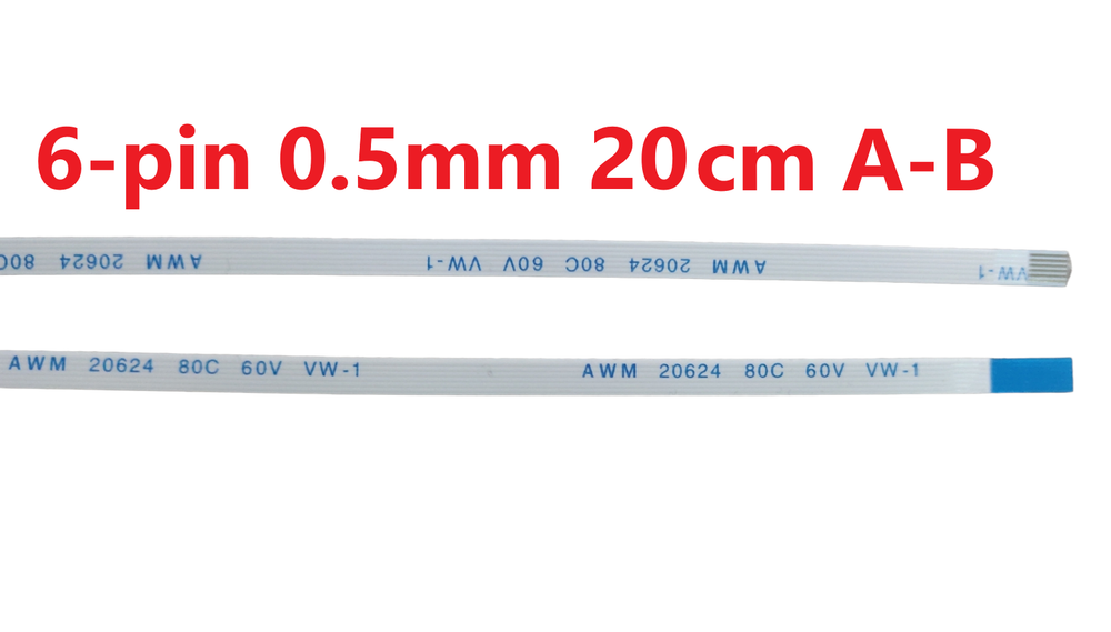 Шлейф FFC 6-pin Шаг 0.5mm Длина 20cm Прямой A-B AWM 20624 80C 60V VW-1