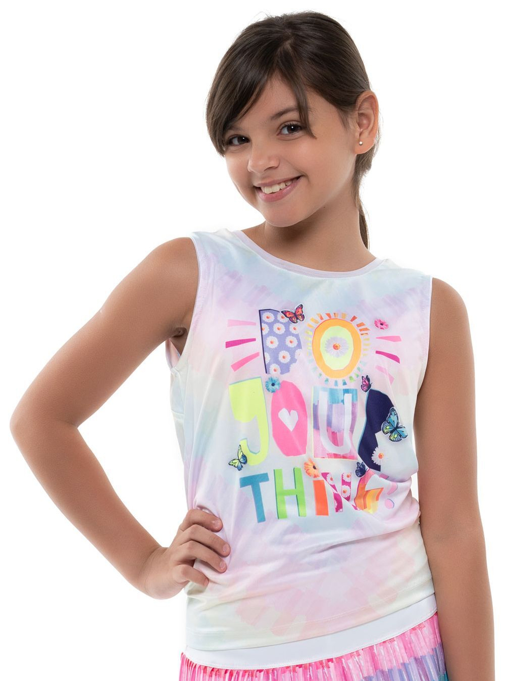 Футболка для девочки теннисная Lucky in Love Novelty Print Crafty Scribble Tie Back Tank Girls - разноцветный
