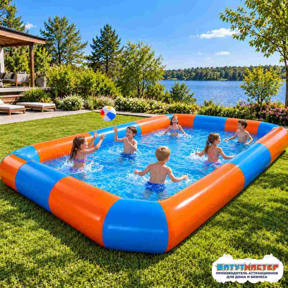 Бассейн для водной горки 6*4*0,65 м с липучкой для горки