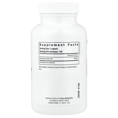 Vital Nutrients, Веганский сульфат глюкозамина, 120 веганских капсул (750 мг на капсулу)