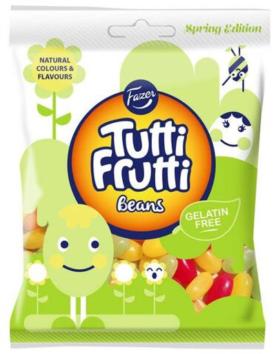 Tutti Frutti Конфеты жевательные Beans ассорти со вкусом лимона, клубники, малины и груши 130 г (из Финляндии)
