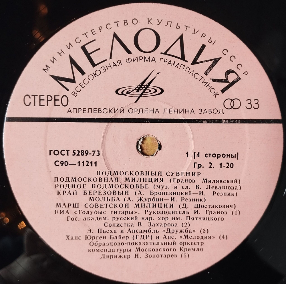 Винтажная виниловая пластинка LP Сборник Подмосковный Сувенир (СССР 1978) (Голубые Гитары, Анофриев, Ротару, Анна Герман)