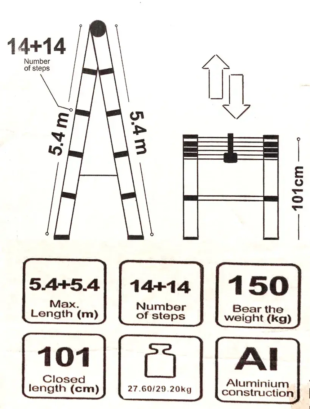 Стремянка телескопическая алюм. бытовая 5.4м (14+14 ступ.) Scheppach Sch-UP540-2