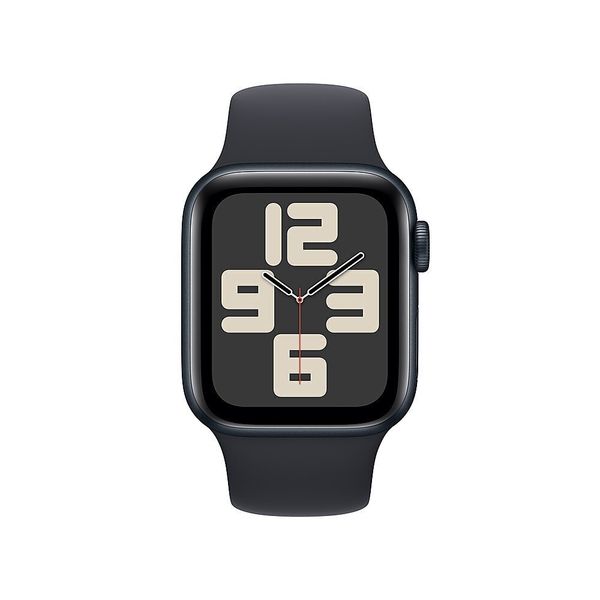 Умные часы Apple Watch SE 2024 44 мм из алюминия цвета «тёмная ночь», спортивный ремешок «тёмная ночь» (S/M)